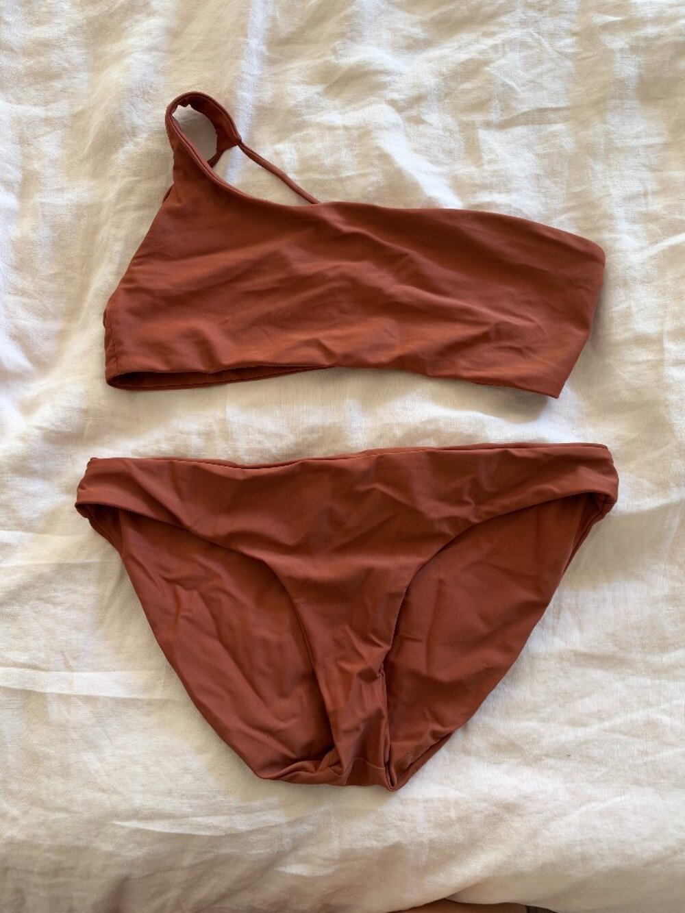 Jade Swim Terracotta Asymmetric Bikini Set L